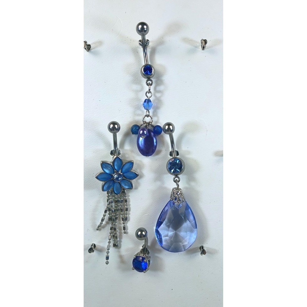 Vintage 90s Blue Belly Button Ring Set 4pc 14G 316L Surgical Steel New Old Stock - Picture 8 of 12